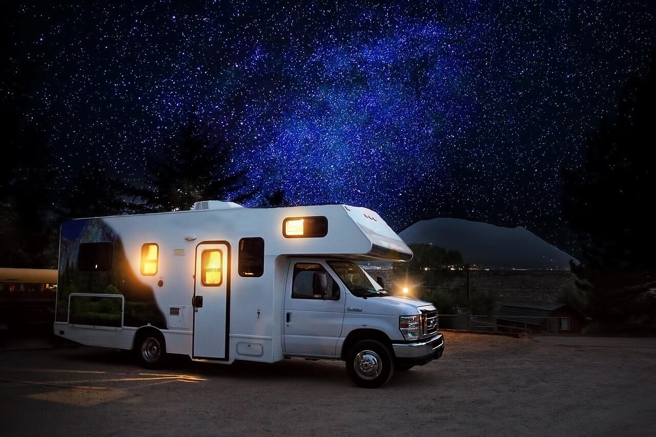 RV silhouette at sunset
